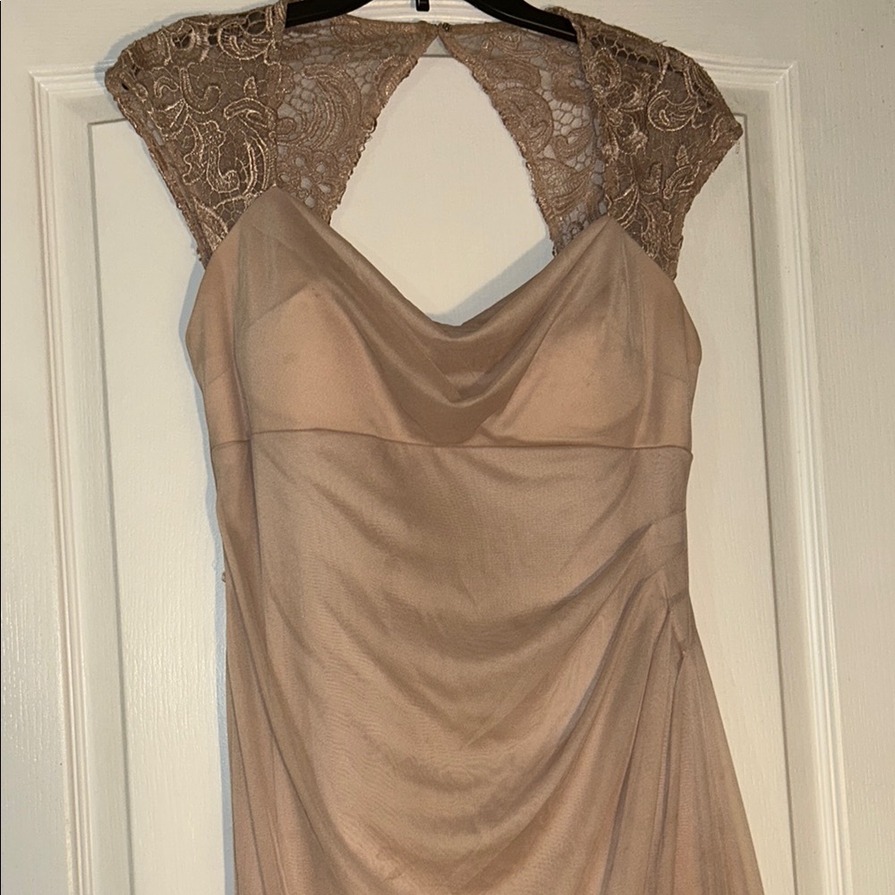 Xscape Lace Detail Tan Dress